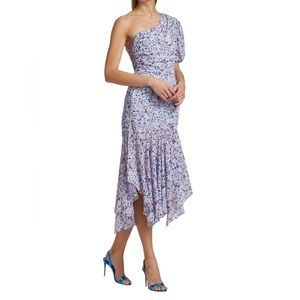 Medium NWOT ASTR The Label Santorini One Shoulder Midi Dress in Blue Floral